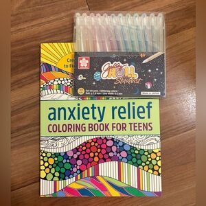 Anxiety Relief Coloring Book and Jelly Roll Glitter Pens